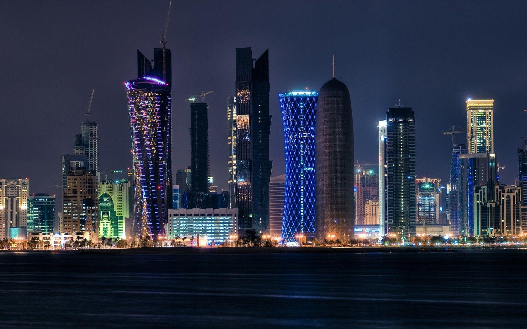 1680x1050 Qatar Tag wallpaper: Magnificent Night Cityscape Doha Qatar, Desktop