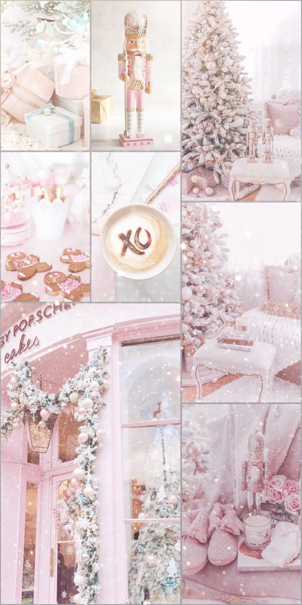 1030x2050 Pink Christmas Wallpaper Collage, Phone