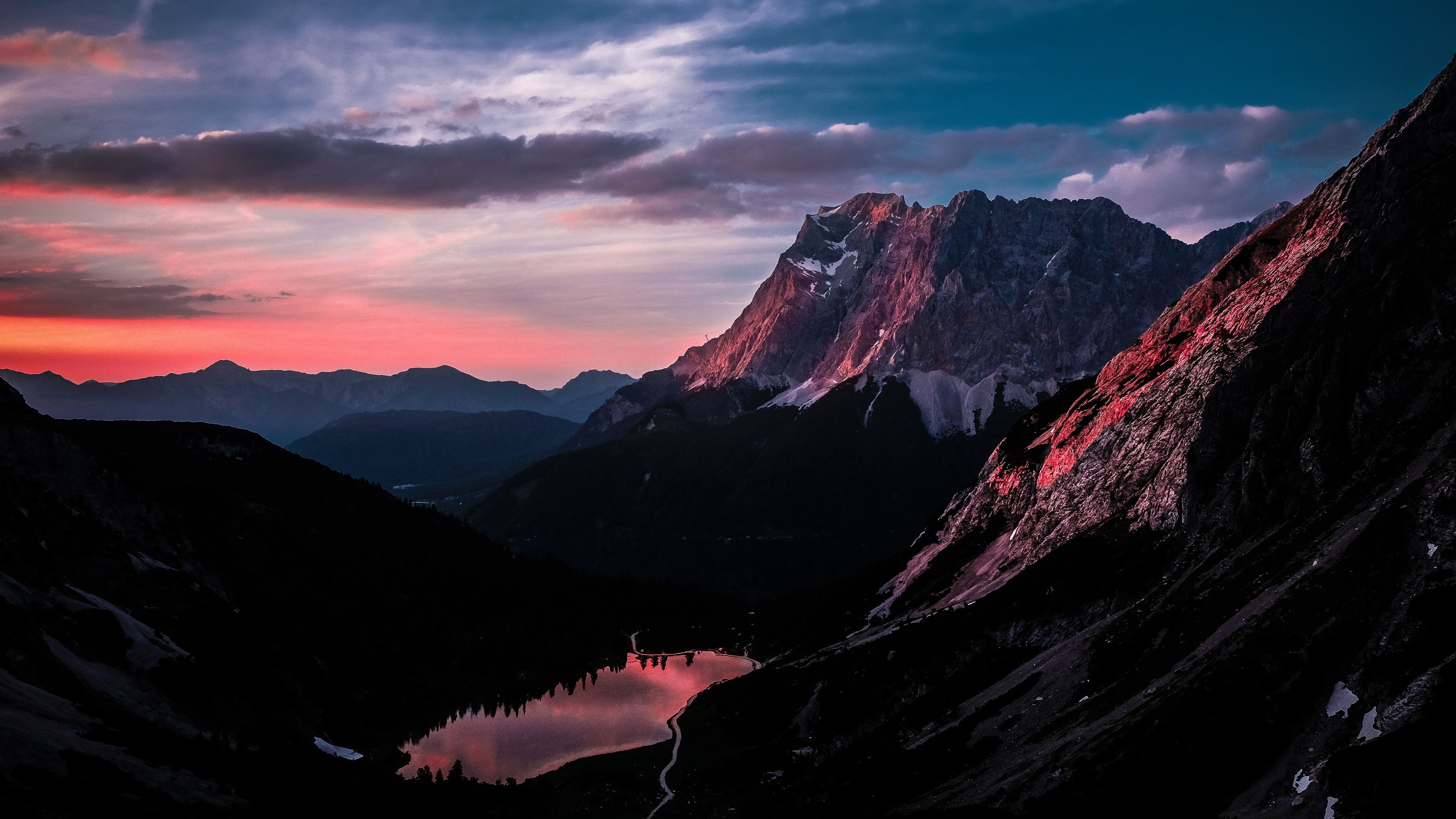 3840x2160 Wallpaper 4k Long Mountain Ranges Landscape Orange Dark Sky 5k Wallpaper, Desktop