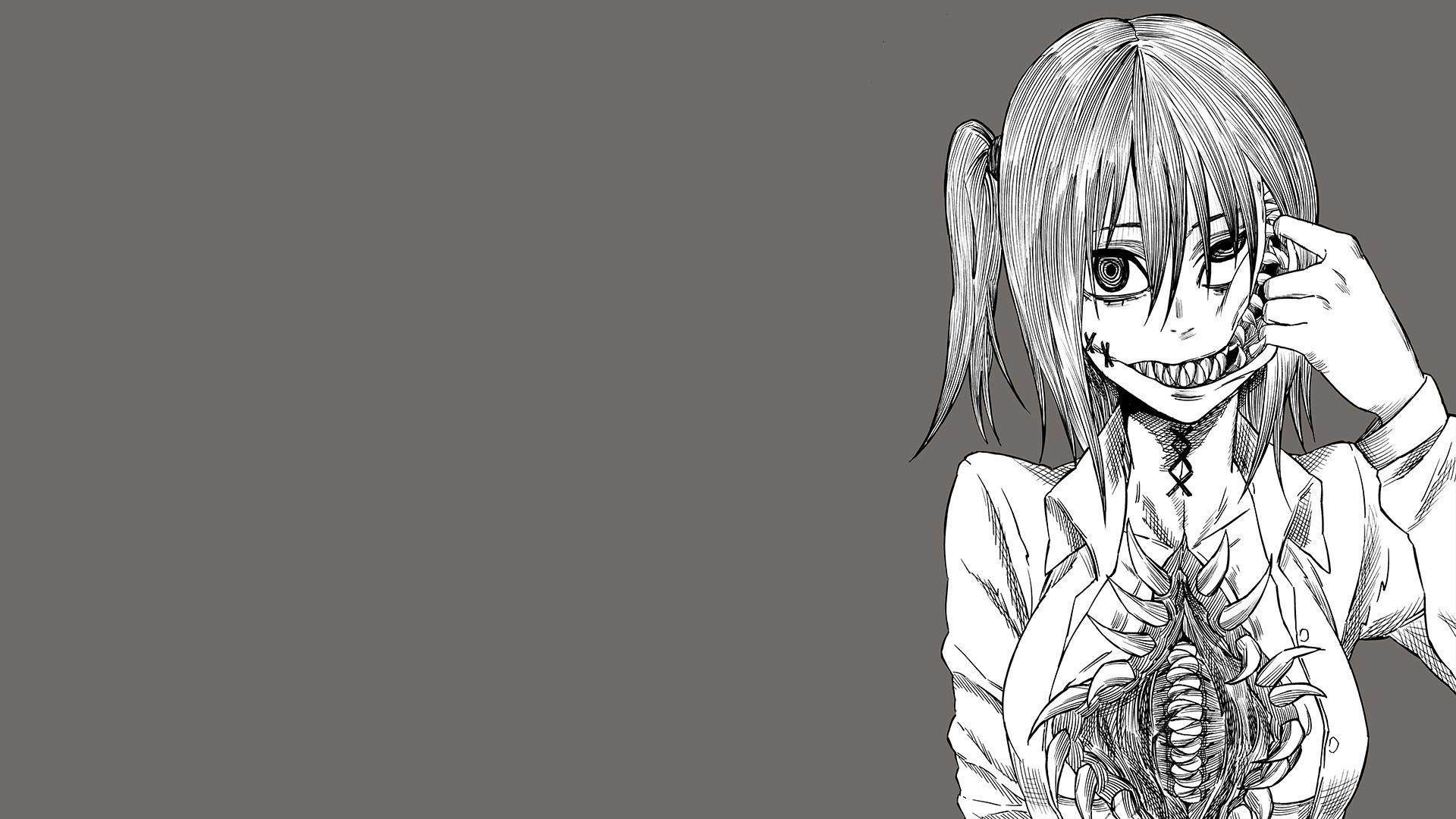 1920x1080 anime, Anime Girls, Horror, Monochrome, Simple Background, Desktop