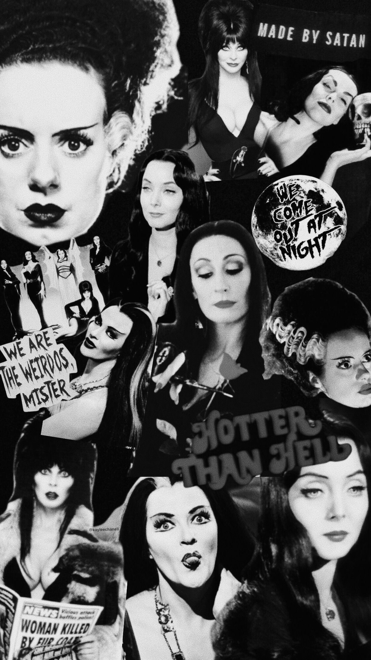 1250x2210 Elvira, Vampira, Lily Munster, Morticia Addams, and Bride Of Frankenstein. The goth icons, Phone