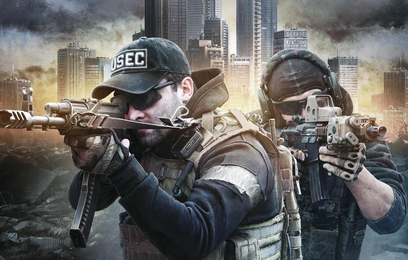 1340x850 Wallpaper mercenaries, USEC, Escape from Tarkov, AK, M4, Desktop