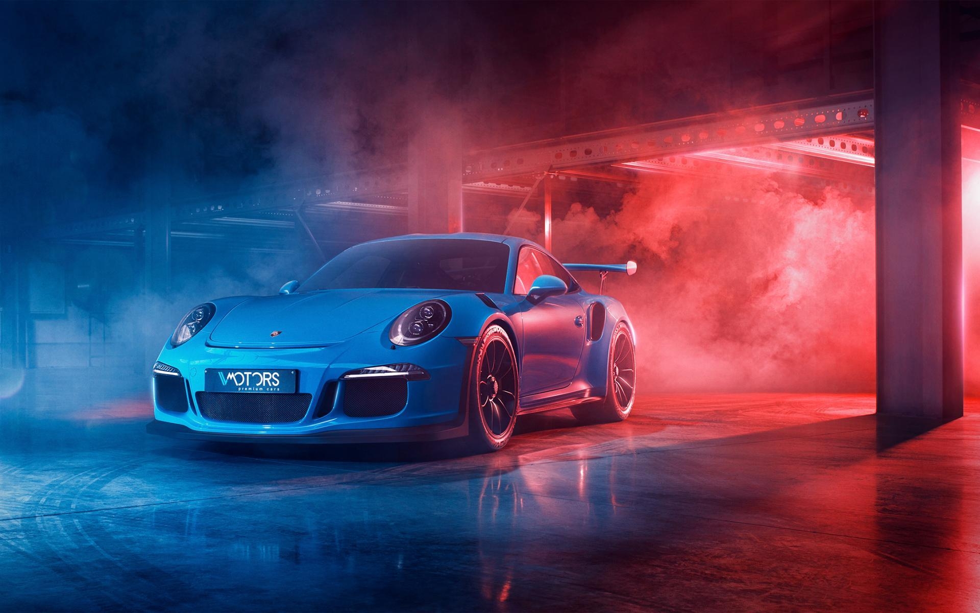 1920x1200 Wallpaper Blue, Car, Smoke, Porsche 911 GT Sport Car background, Desktop