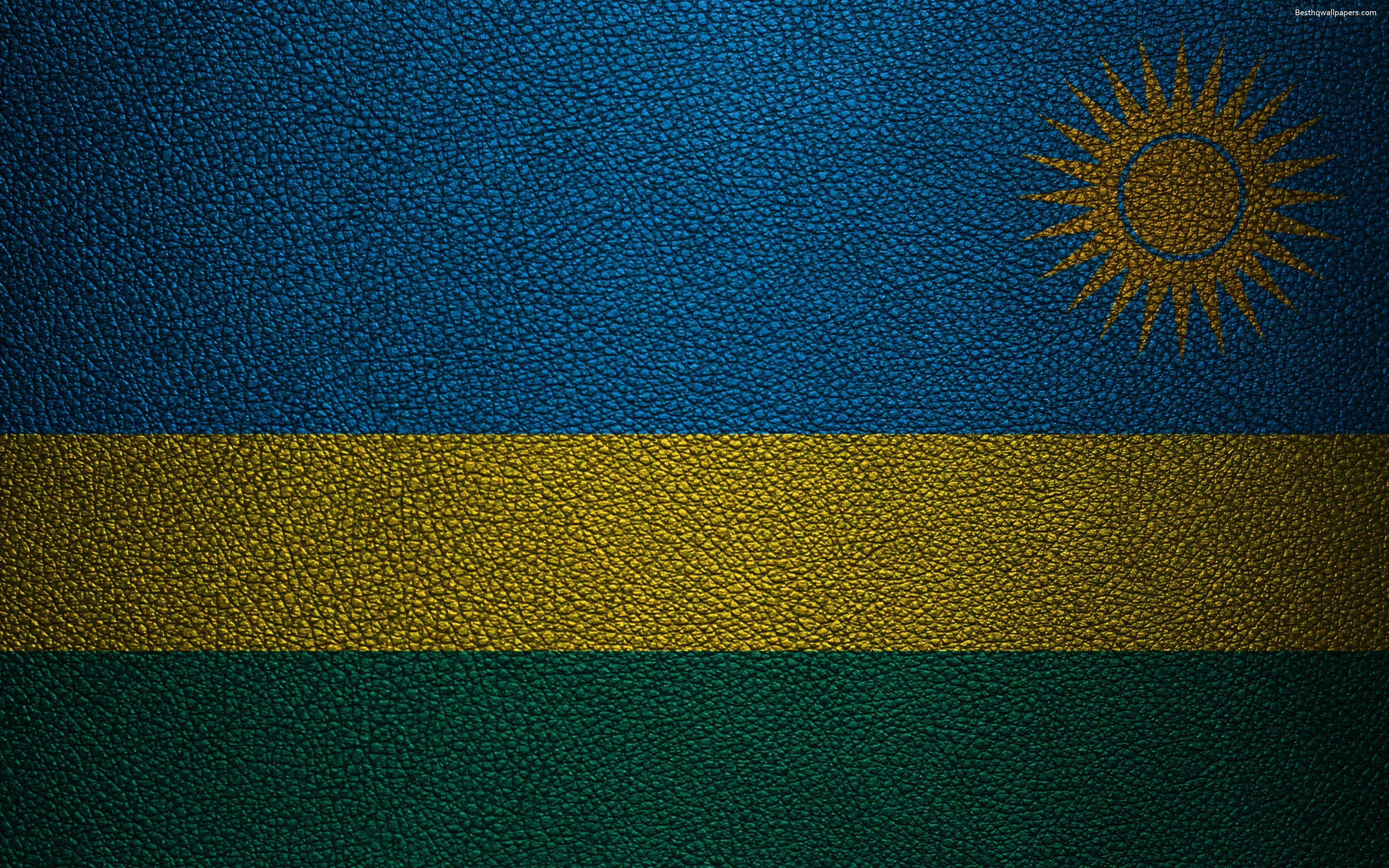 3840x2400 Download wallpaper Flag of Rwanda, Africa, 4K, leather texture, Desktop