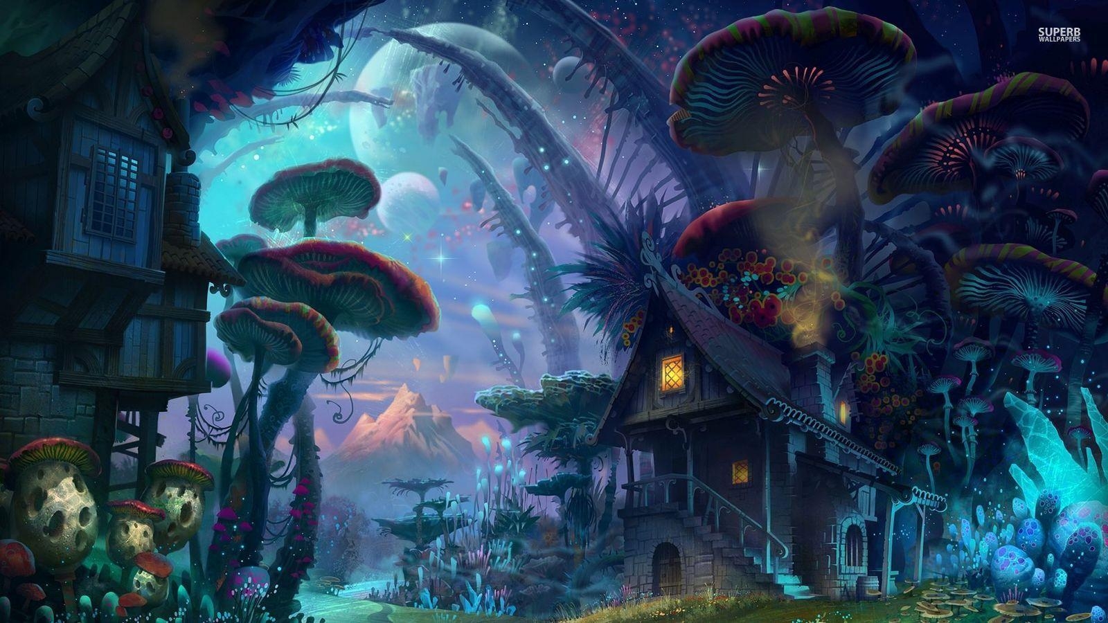 1600x900 Fantasy image Mushroom Village HD wallpaper and background photo, Desktop