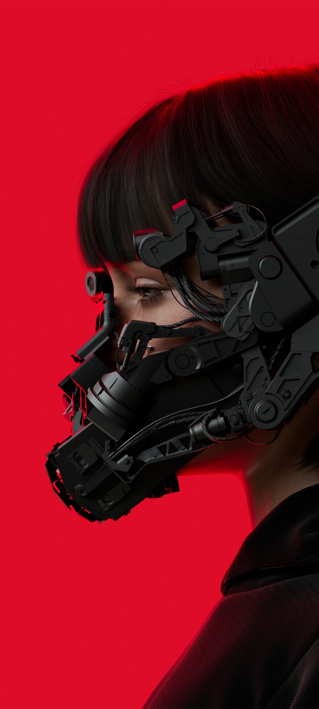 1080x2400 Cyberpunk Wallpaper 4K, Red Background, Girl, Sci Fi, Phone