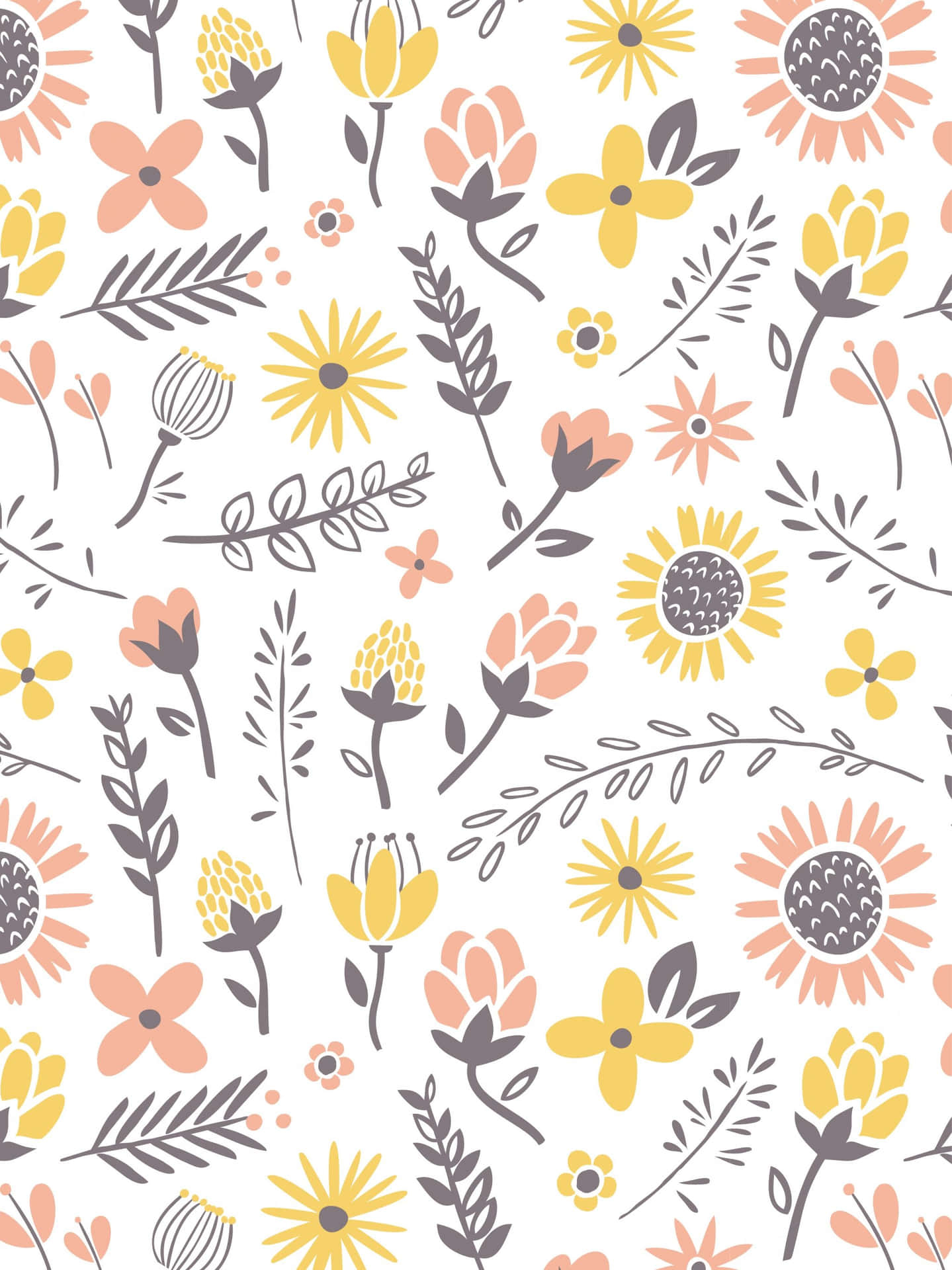 1440x1920 Yellow Cute Floral Pattern Wallpaper, Phone