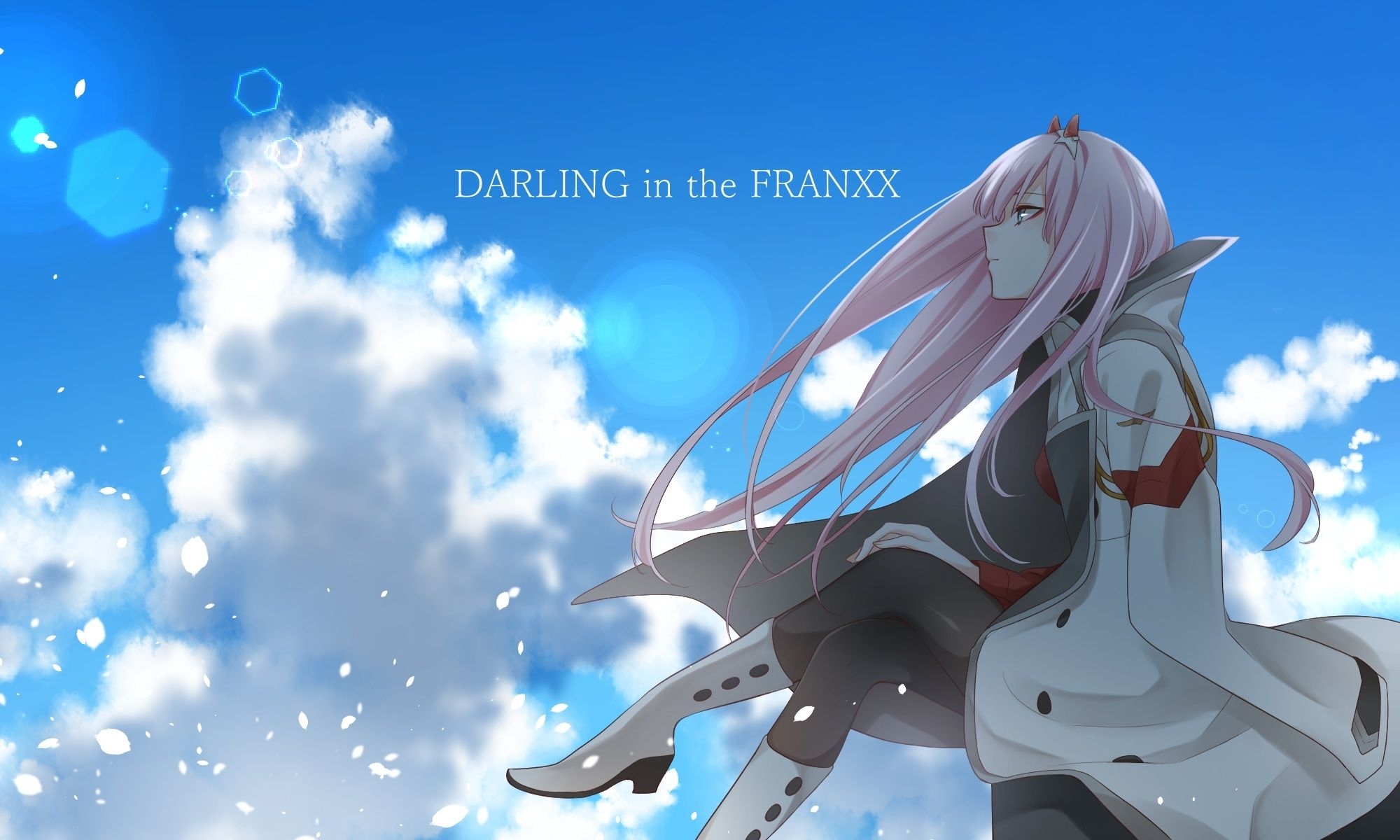 2000x1200 Download  Darling In The Franxx, Zero Two, Pink Hair, Clouds, Profile View, Coat Wallpaper, Desktop