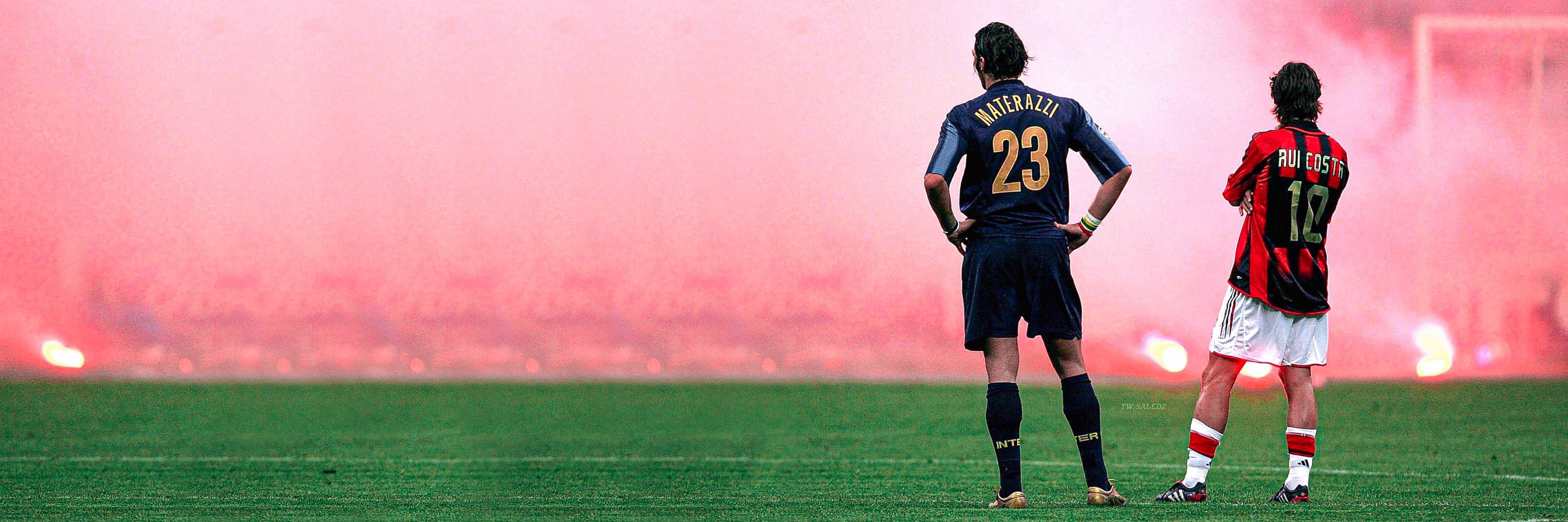 4100x1370 خالدز #Wallpaper & #Header, Marco Materazzi and Rui Costa during the Milan derby at San Siro in 2005, Dual Screen