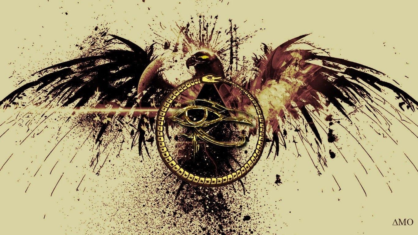 1370x770 Eye of Horus, #birds, #paint splatter, #ouroboros. Wallpaper No, Desktop