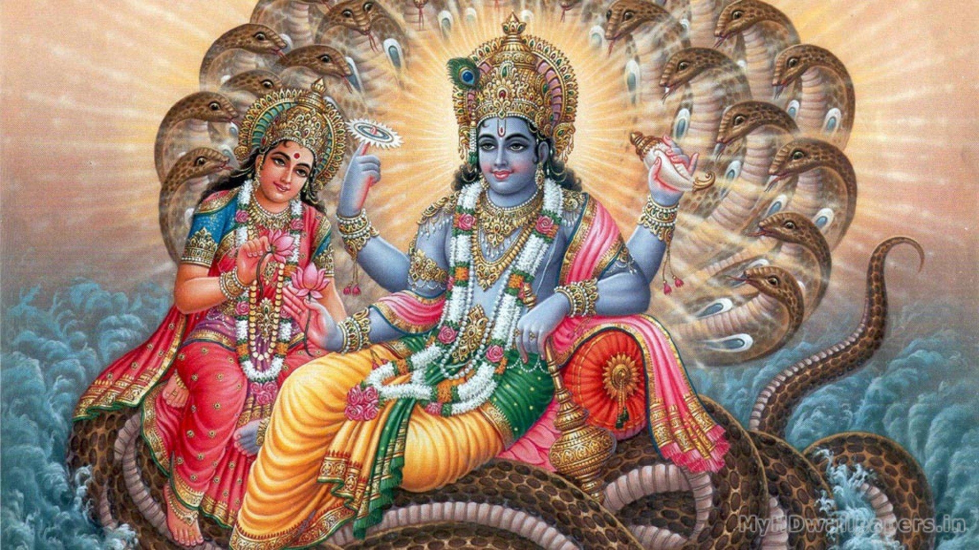 1920x1080 Vishnu Bhagwan With Luxmi Wallpaper, Desktop