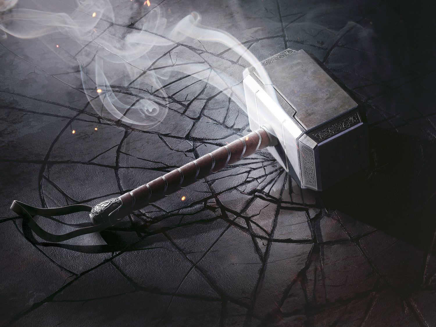 1500x1130 Wallpaper, Mjolnir, hammer, smoke, cracked, weapon, Thor, Desktop