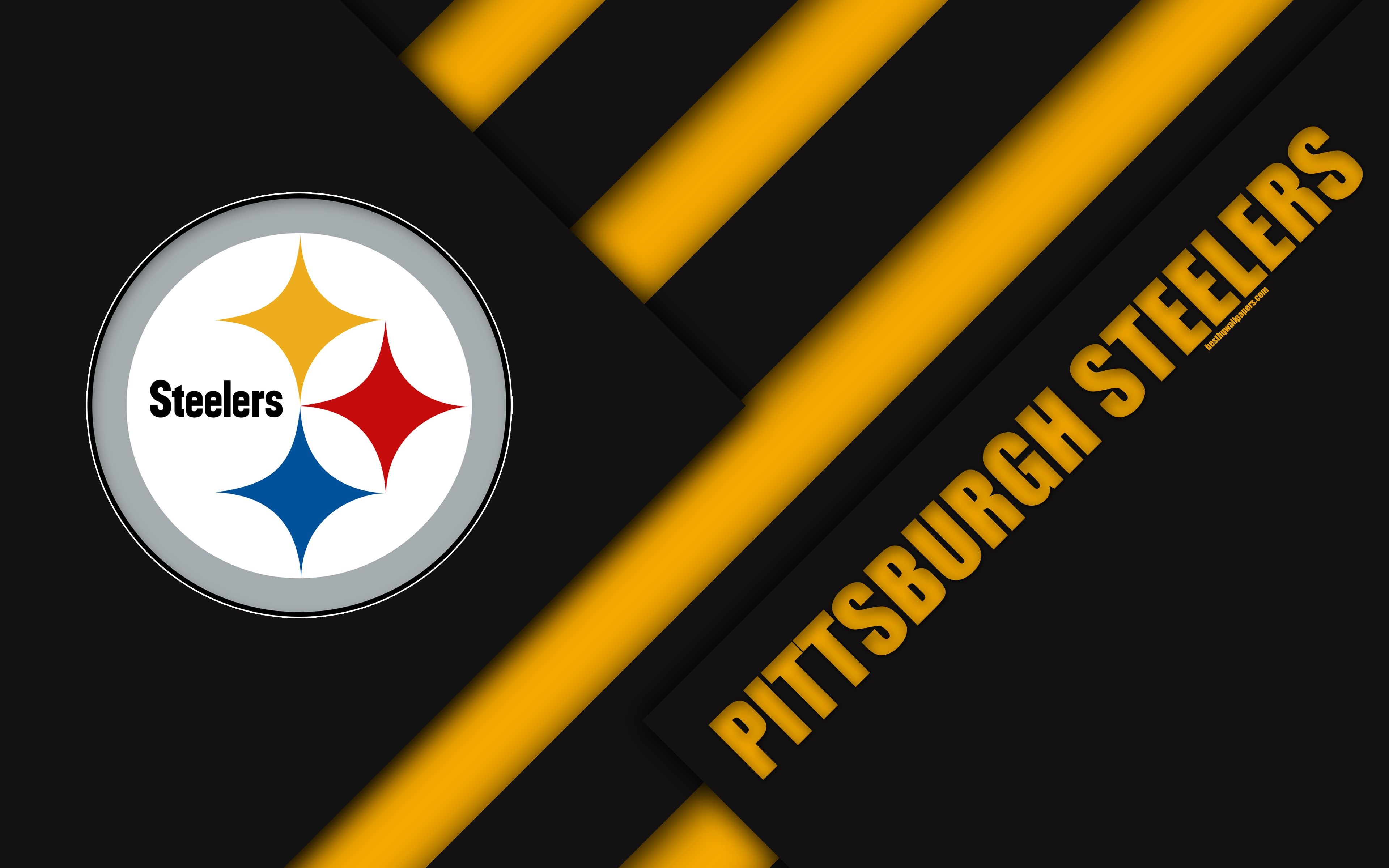 3840x2400 Download wallpaper Pittsburgh Steelers, 4k, AFC North, logo, NFL, black yellow abstraction, material design, American football, Pittsburgh, Pennsylvania, USA, National Football League for desktop with resolution. High Quality HD picture, Desktop