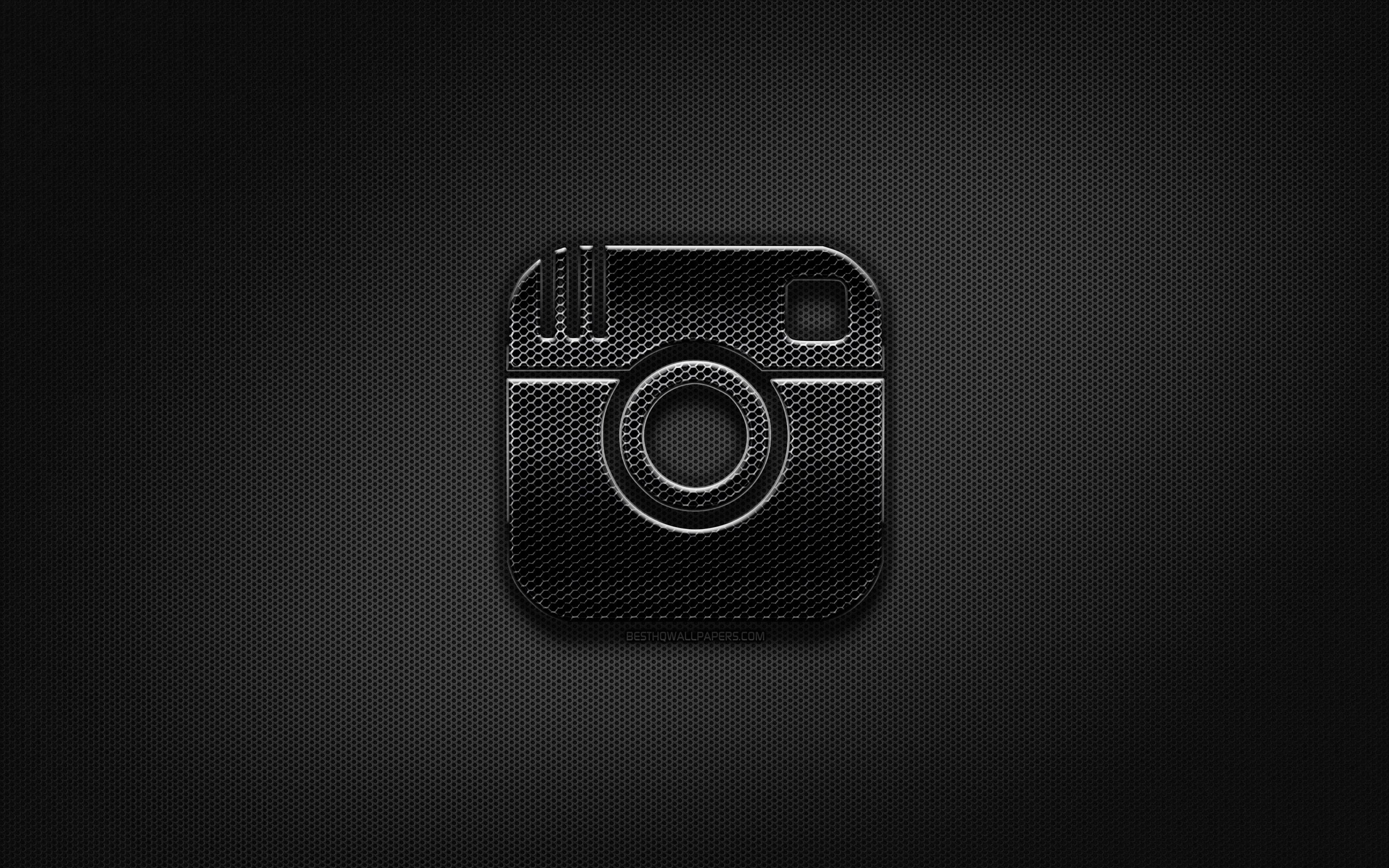 2880x1800 Download wallpaper Instagram black logo, creative, metal grid background, Instagram logo, brands, Instagram for desktop with resolution. High Quality HD picture wallpaper, Desktop