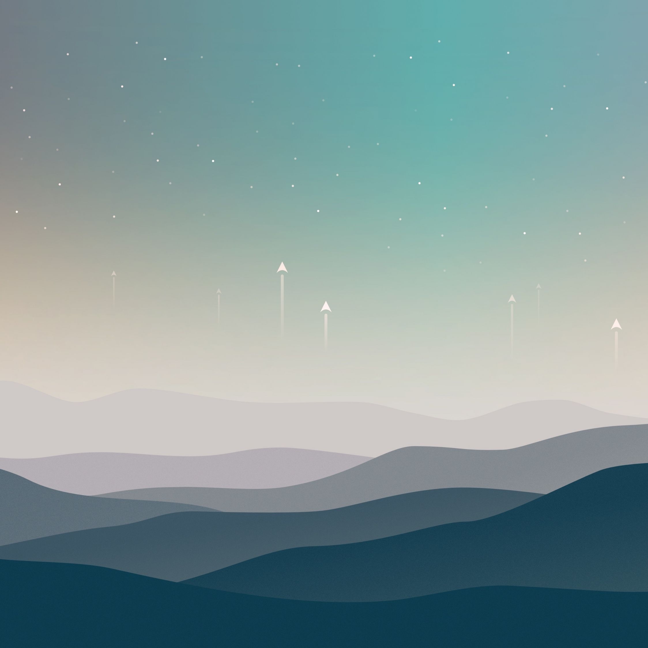 2250x2250 Download  wallpaper landscape, minimal, stars, mountains, Phone