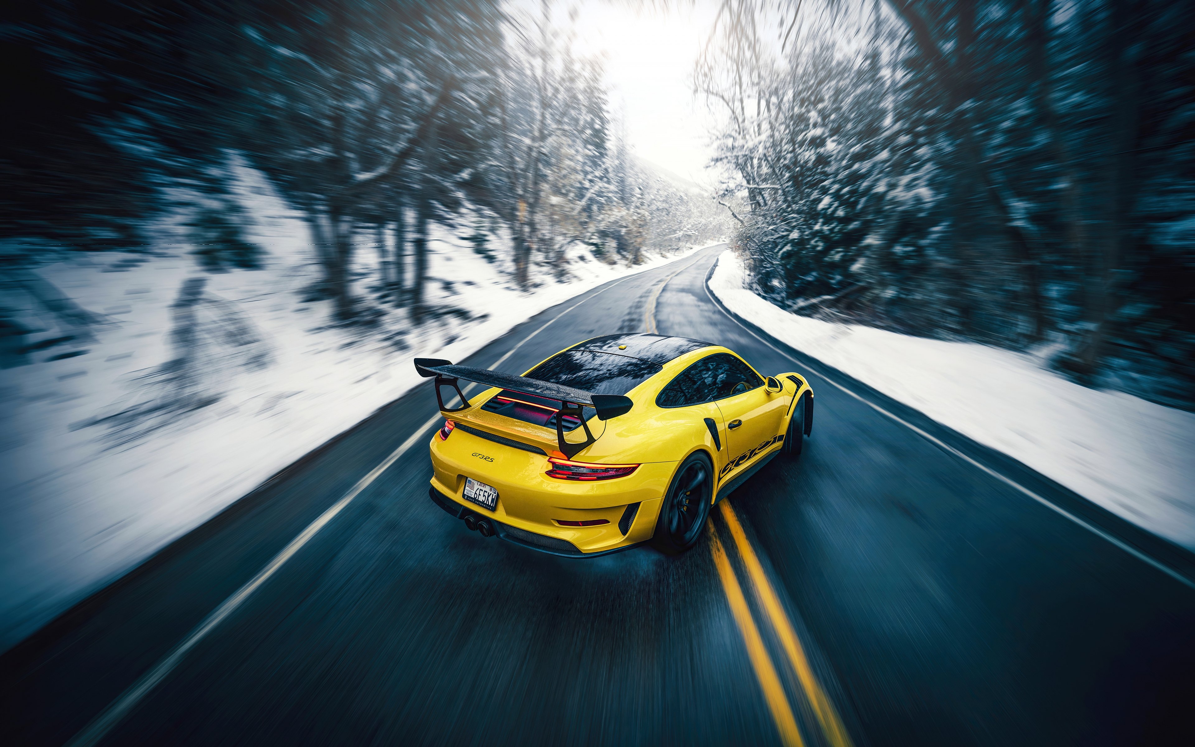 3840x2400 Download Wallpaper  Porsche Gt3rs, Yellow Sports Car, On Road, 2021 4k Wallaper, 4k Ultra HD 16:10 Wallpaper,  HD Background, 27290, Desktop