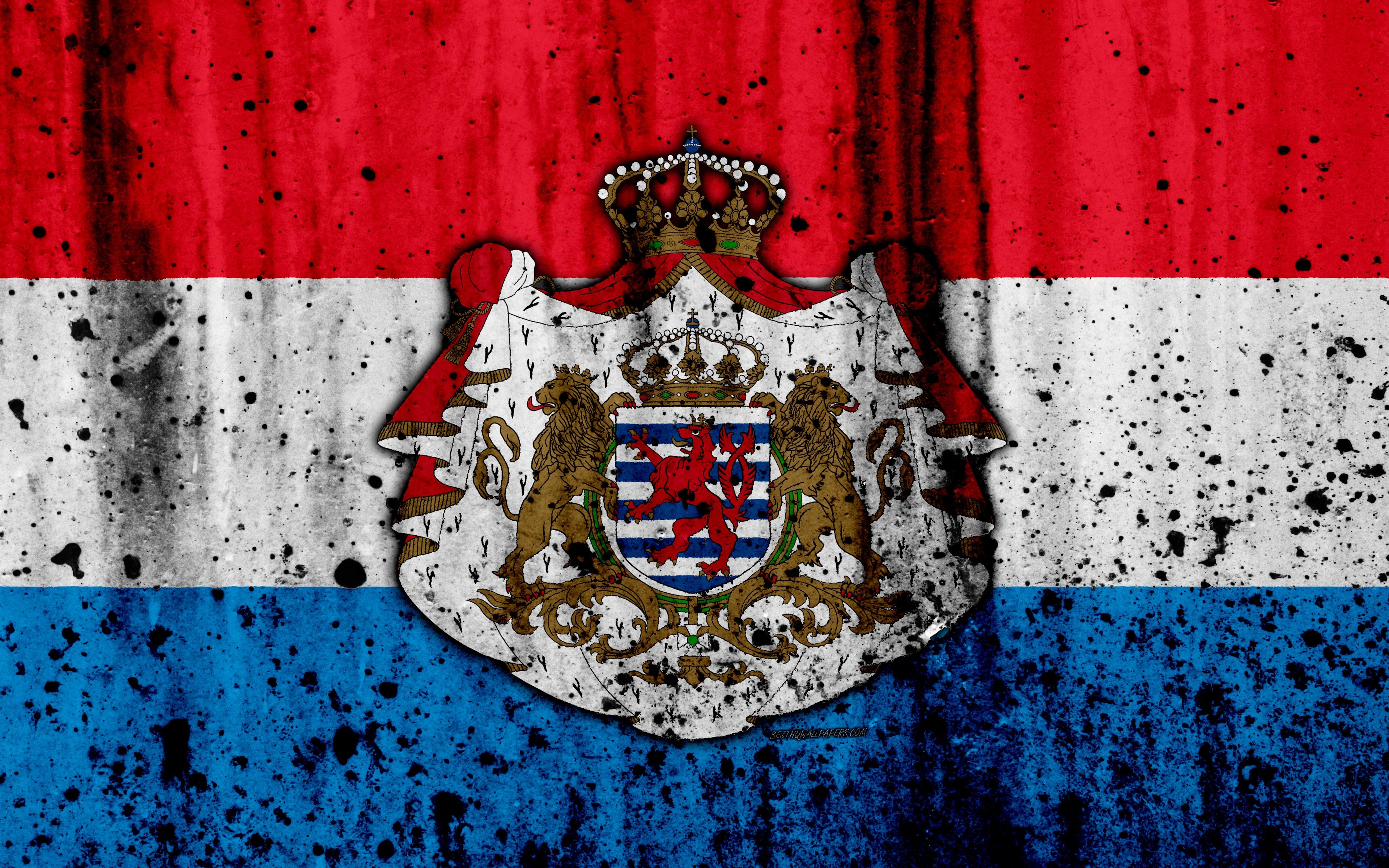 3840x2400 Download wallpaper Luxembourg flag, 4k, grunge, flag of Luxembourg, Desktop