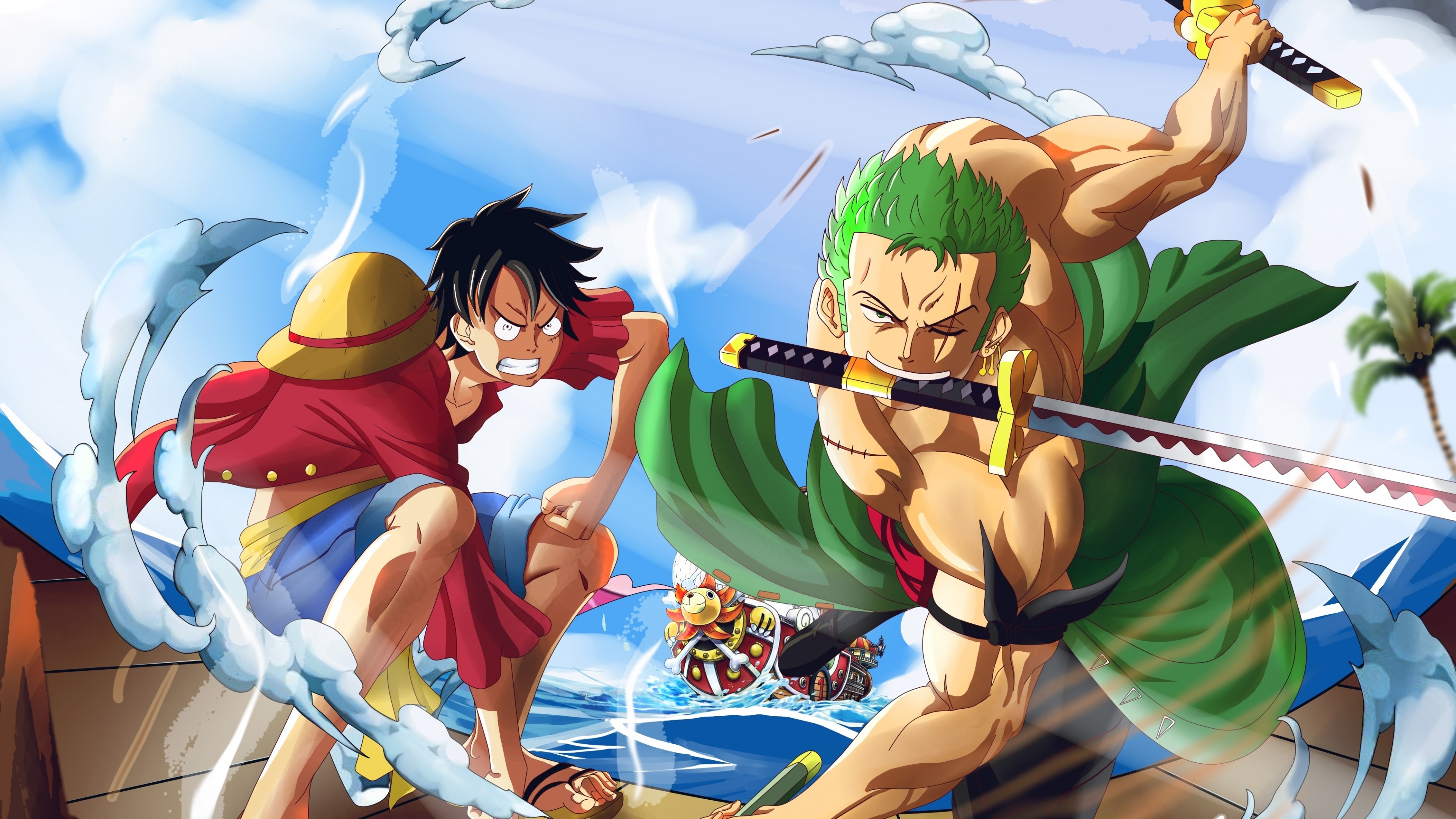 3840x2160 Monkey D. Luffy Wallpaper 4K, Roronoa Zoro, One Piece, Desktop