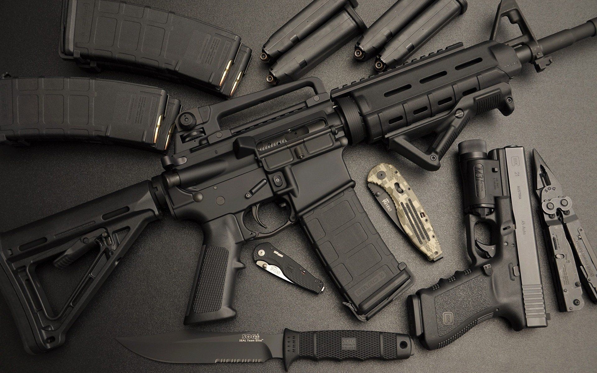 1920x1200 gun, Ammunition, Knife, Assault rifle, Pistol, Glock, AR 15 HD, Desktop