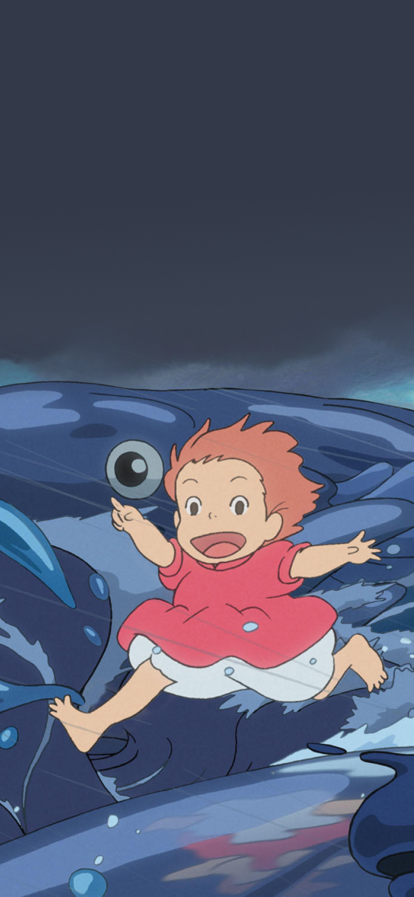 830x1800 Ponyo Running on Water and Fish Wallpaper, Phone