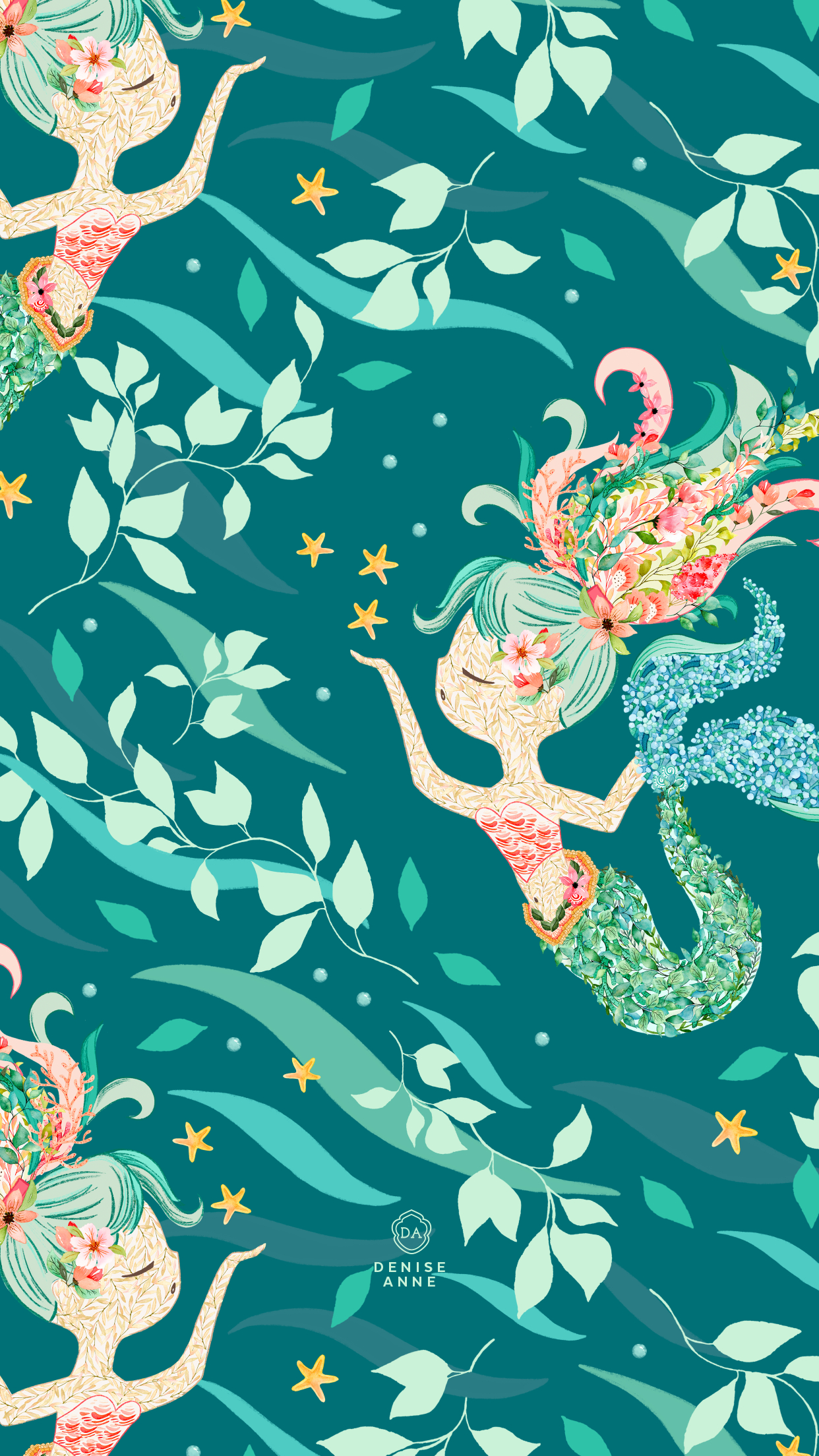 1250x2210 Free Mermaid and Floral Tropical Phone Wallpaper, Phone