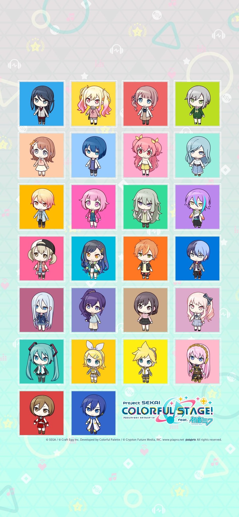 950x2050 Project Sekai ENG (Unofficial) phone wallpaper of the ingame chibi characters has been released!, Phone