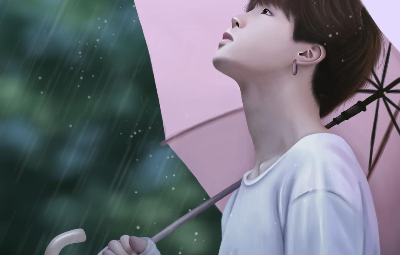 1340x850 Wallpaper rain, guy, BTS, BangTan Boys, Park Ji Min, Jimin, Desktop