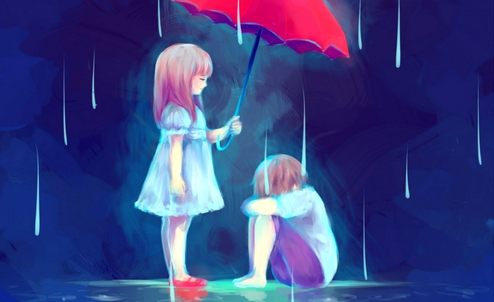 1580x970 Art Boy Cat Rain Anime HD Wallpaper, Desktop