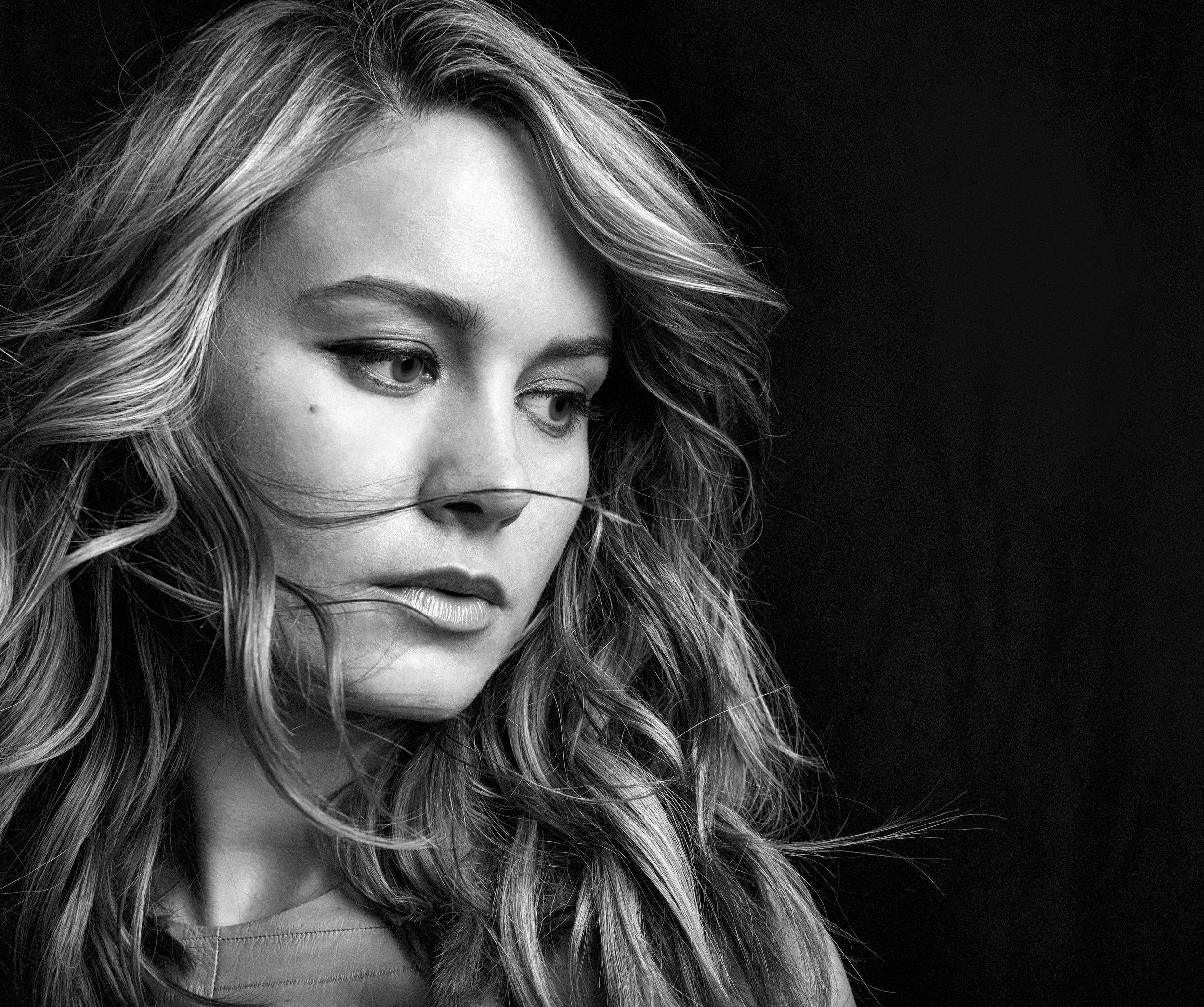 2500x2100 model, Women, Face, Brie Larson, Actress, Monochrome Wallpaper HD, Desktop