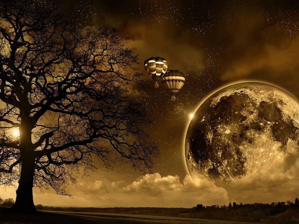 1030x770 Field Tree Sepia Nature Dreamy Dream Moon Strawberry Fields, Desktop