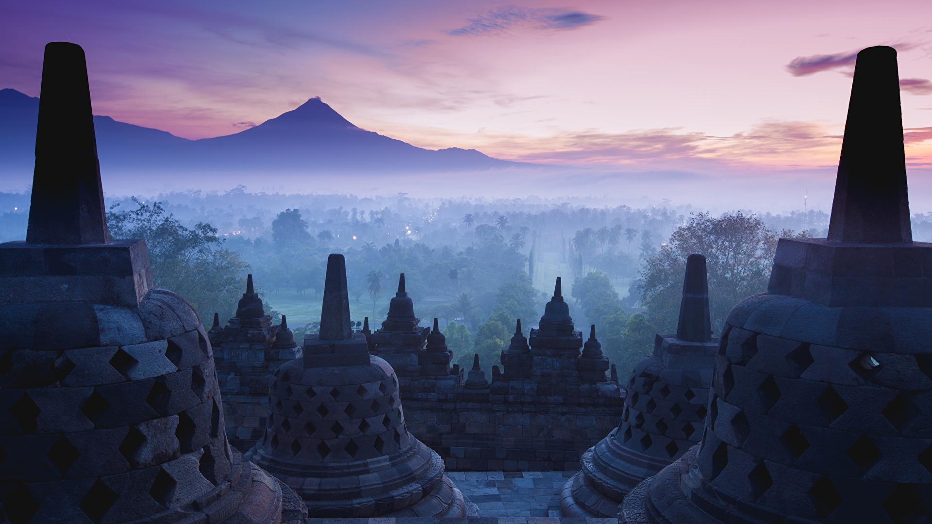 1920x1080 Image Indonesia Yogyakarta Java Fog Temples Cities, Desktop