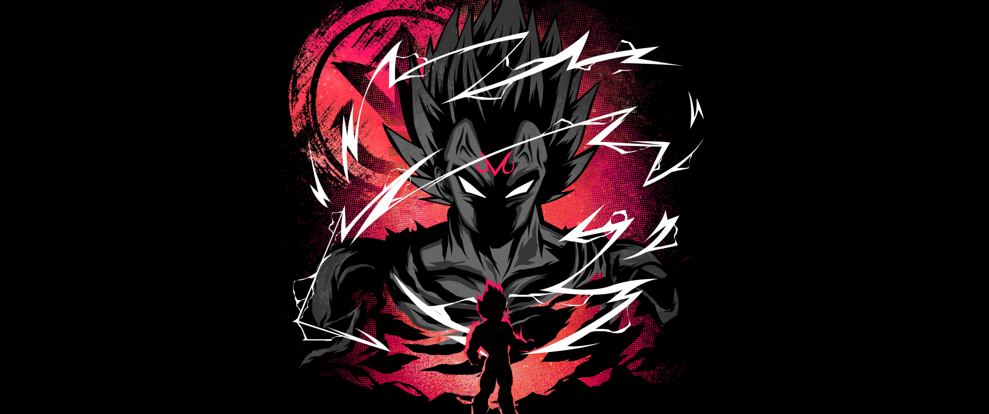 3440x1440 Vegeta Wallpaper 4K, Dragon Ball Super, Black background, Anime, Dual Screen