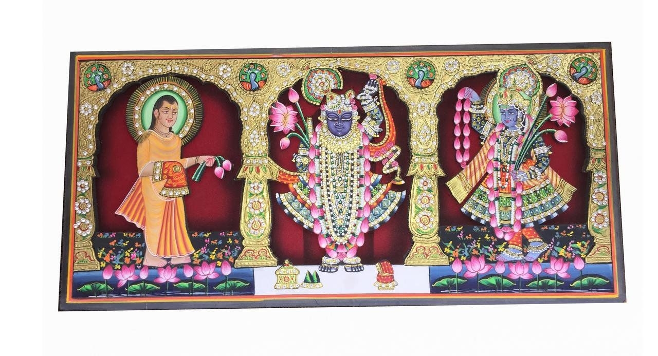 1280x700 Buy Teen Nidhi Shreenathji Yamunaji Mahaprabhuji Gold Painting For Home Office Decor And Gifts Online At Low Prices In India, Desktop