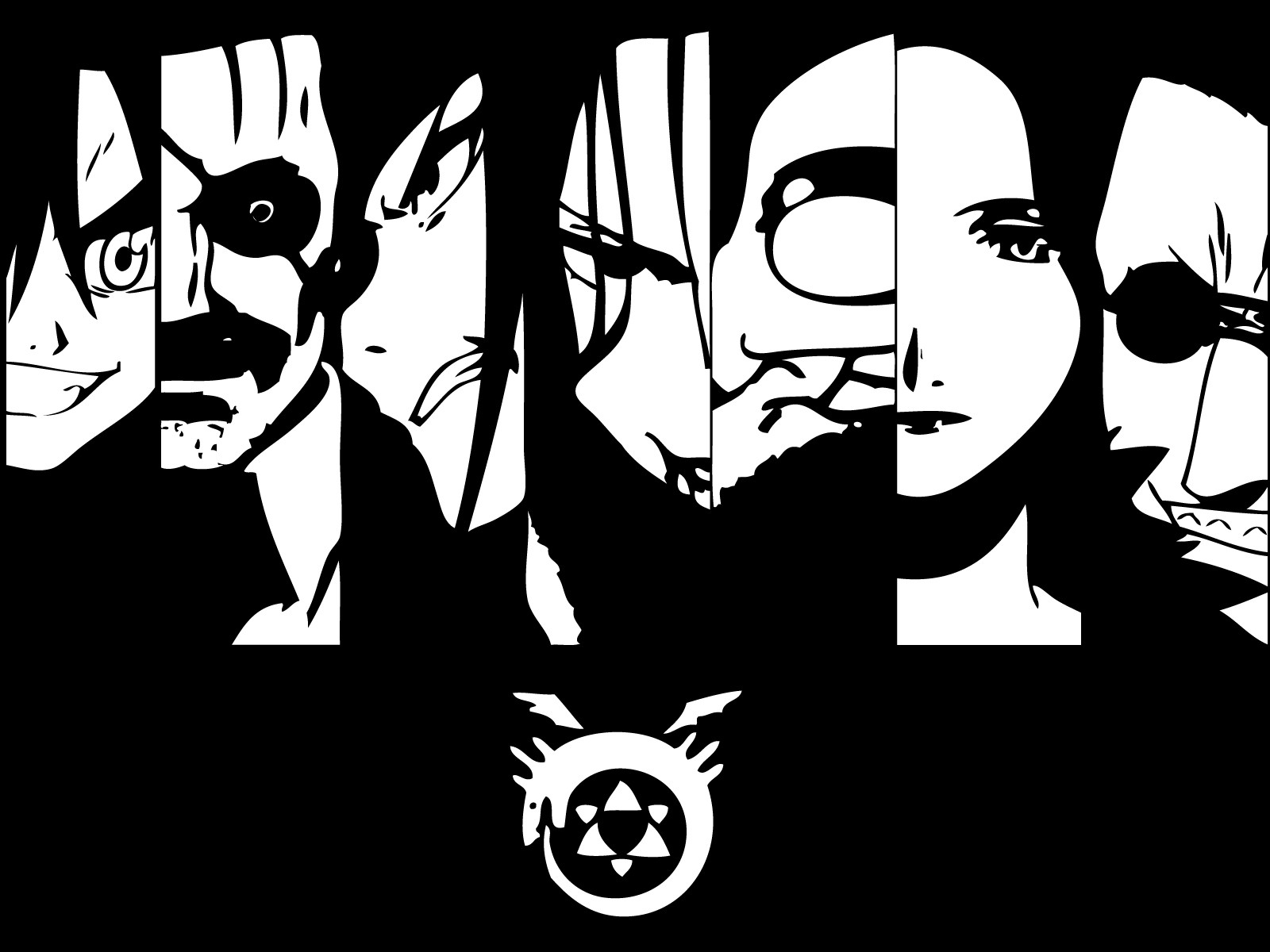 1600x1200 Wallpaper, drawing, illustration, anime, minimalism, collage, cartoon, Full Metal Alchemist, Lust, Envy, Greed, pride, Gluttony, Wrath, homunculi, sketch, black and white, monochrome photography, font, Desktop