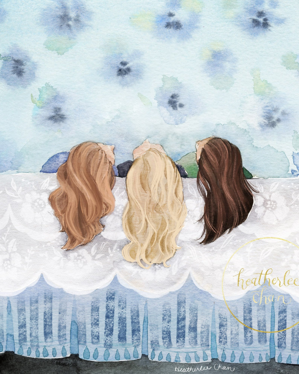 1000x1250 Three Best Friends. Three Sisters Art Watercolor Painting. Etsy. © Heatherlee Chan. Drawings of friends, Sisters art, Best friend drawings, Phone