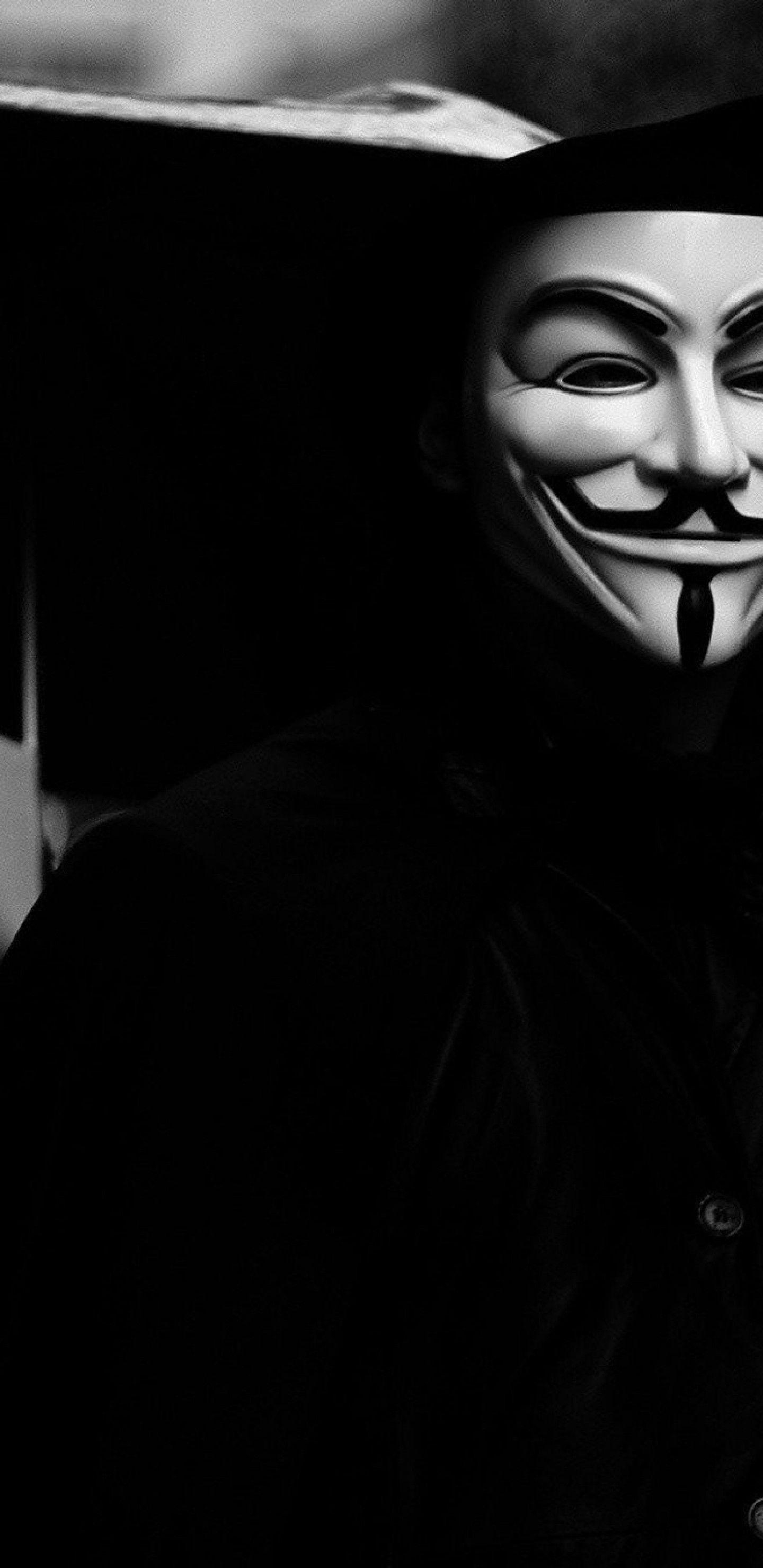 1440x2960 Download  V For Vendetta, Mask, Monochrome Wallpaper, Phone