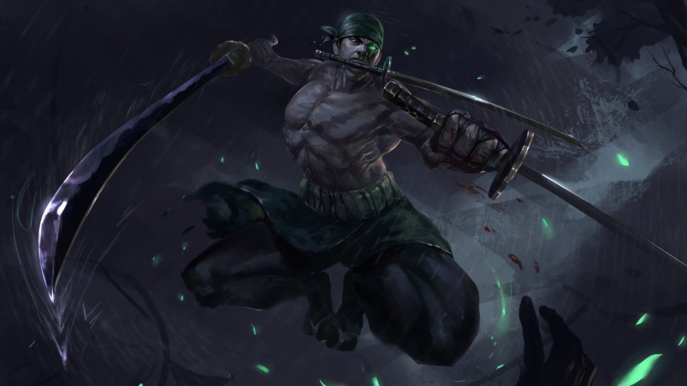 1370x770 Download dark, artwork, warrior, one piece, zoro roronoa  wallpaper, tablet, laptop,  HD image, background, 17237, Desktop