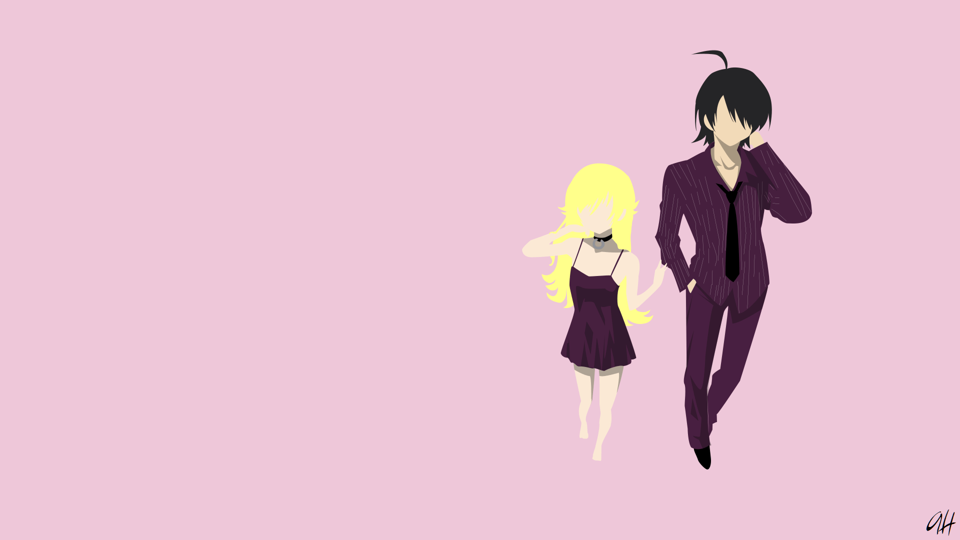 1920x1080 Araragi Koyomi and Shinobu Oshino Minimalist HD Wallpaper, Desktop