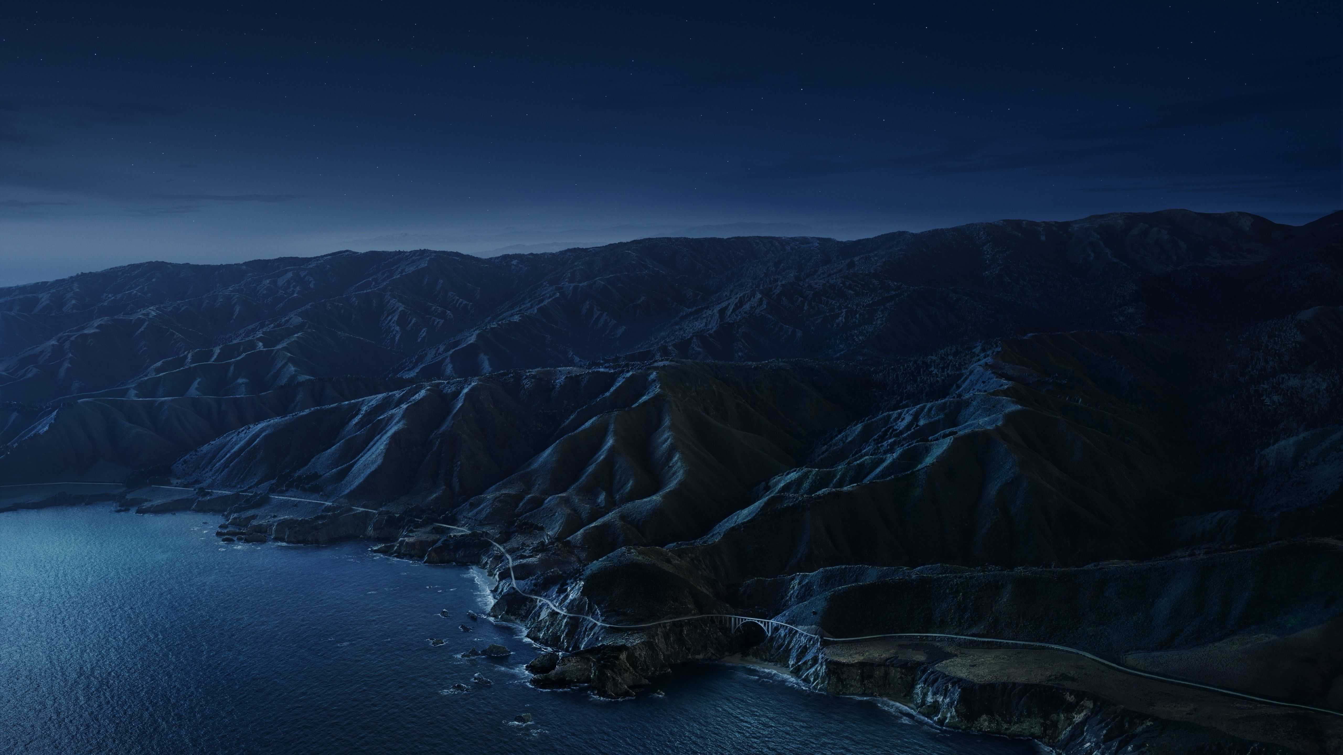 5120x2880 Big Sur 4K Wallpaper, Mountains, Night, Dark, macOS, Stock, California, 5K, Nature, Desktop