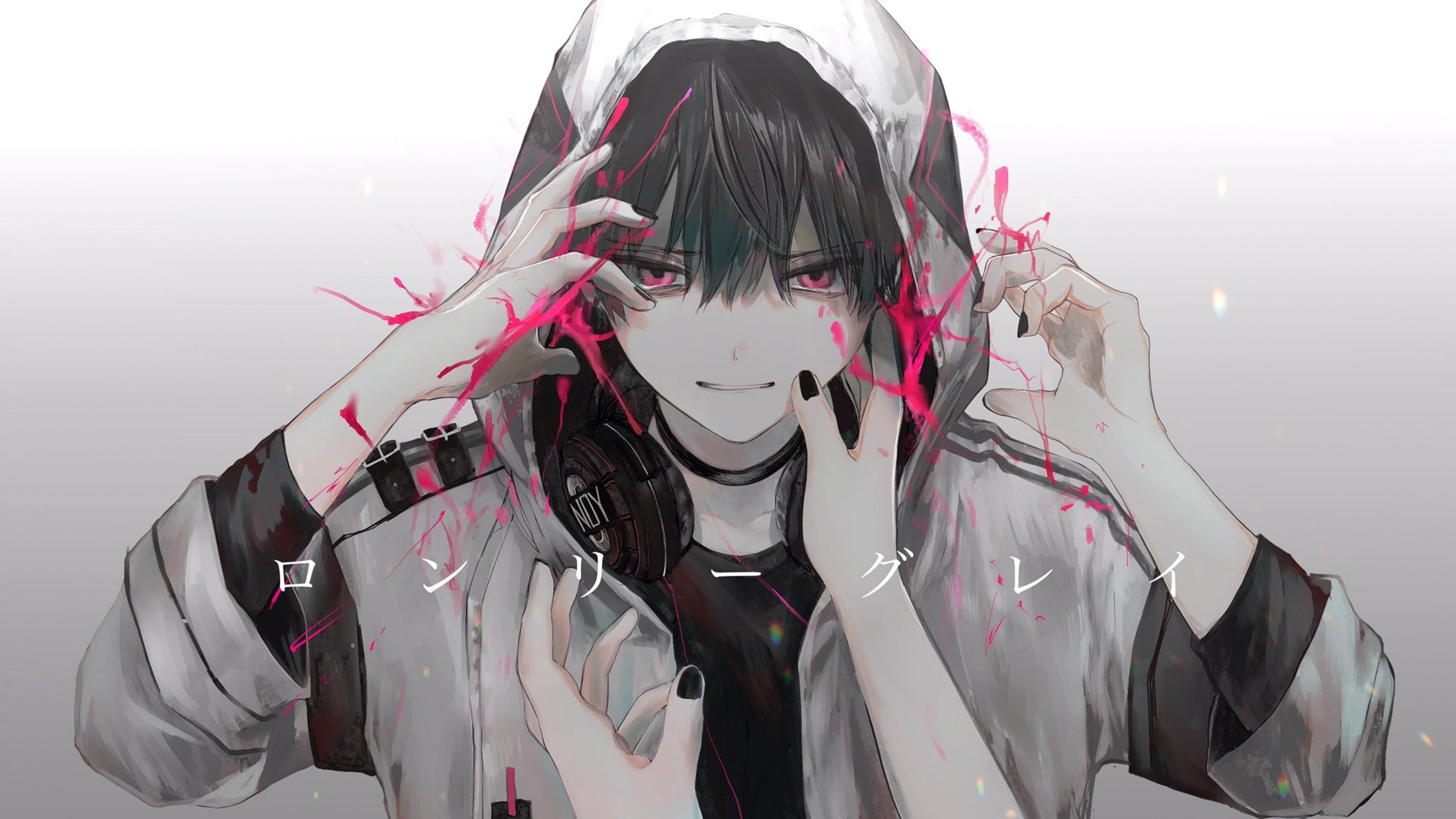 3840x2160 Download  Cool Anime Boy, Hoodie, Headphones, Hands, Desktop