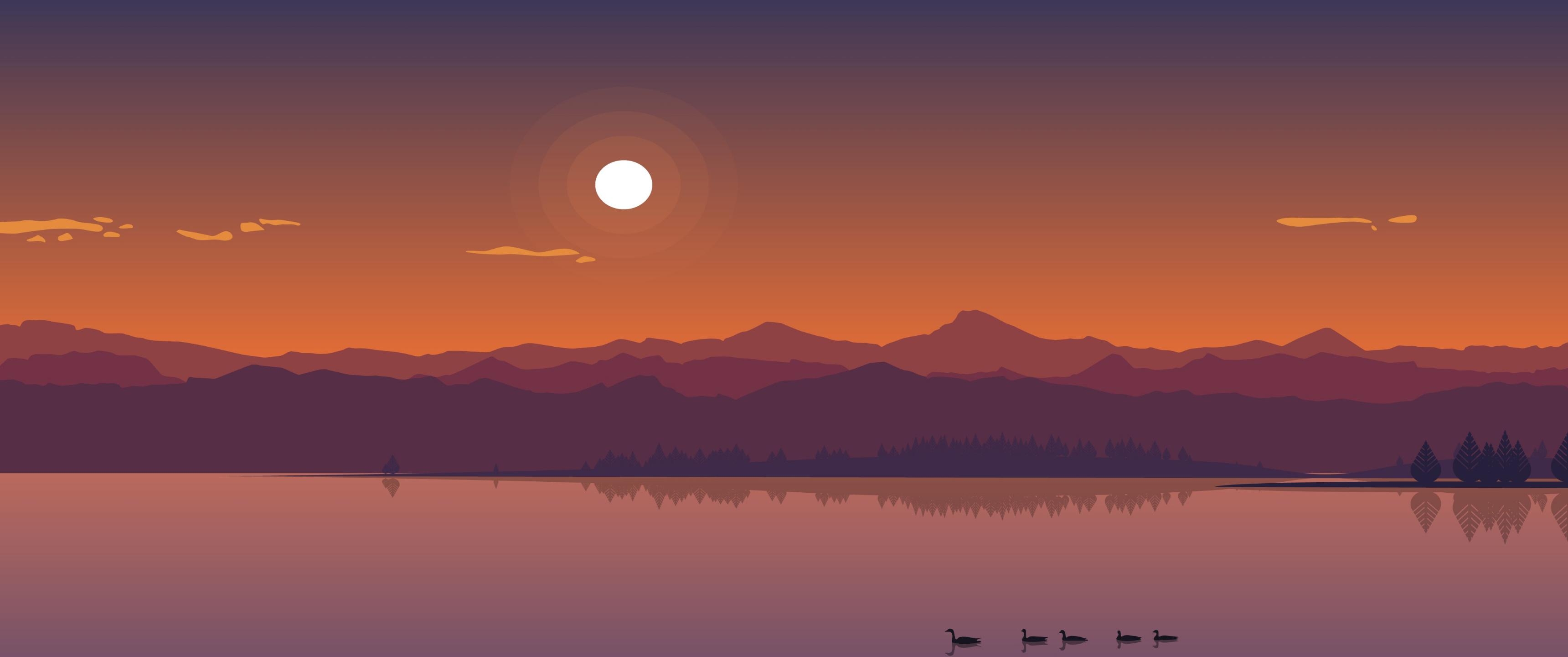 3440x1440 Sunset landscape minimalist (), Dual Screen