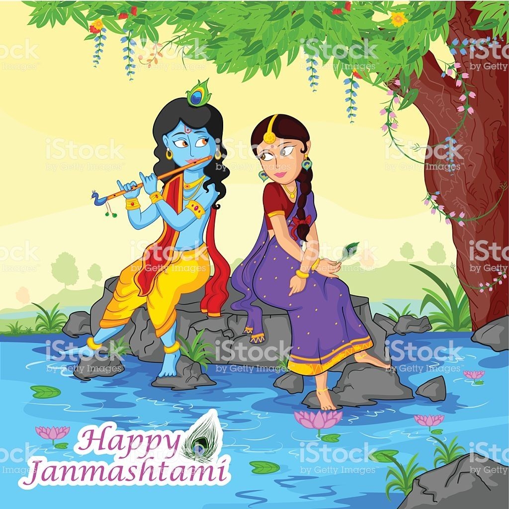 1030x1030 Krishna Playing Flute With Radha On Janmashtami Background Stock, Phone