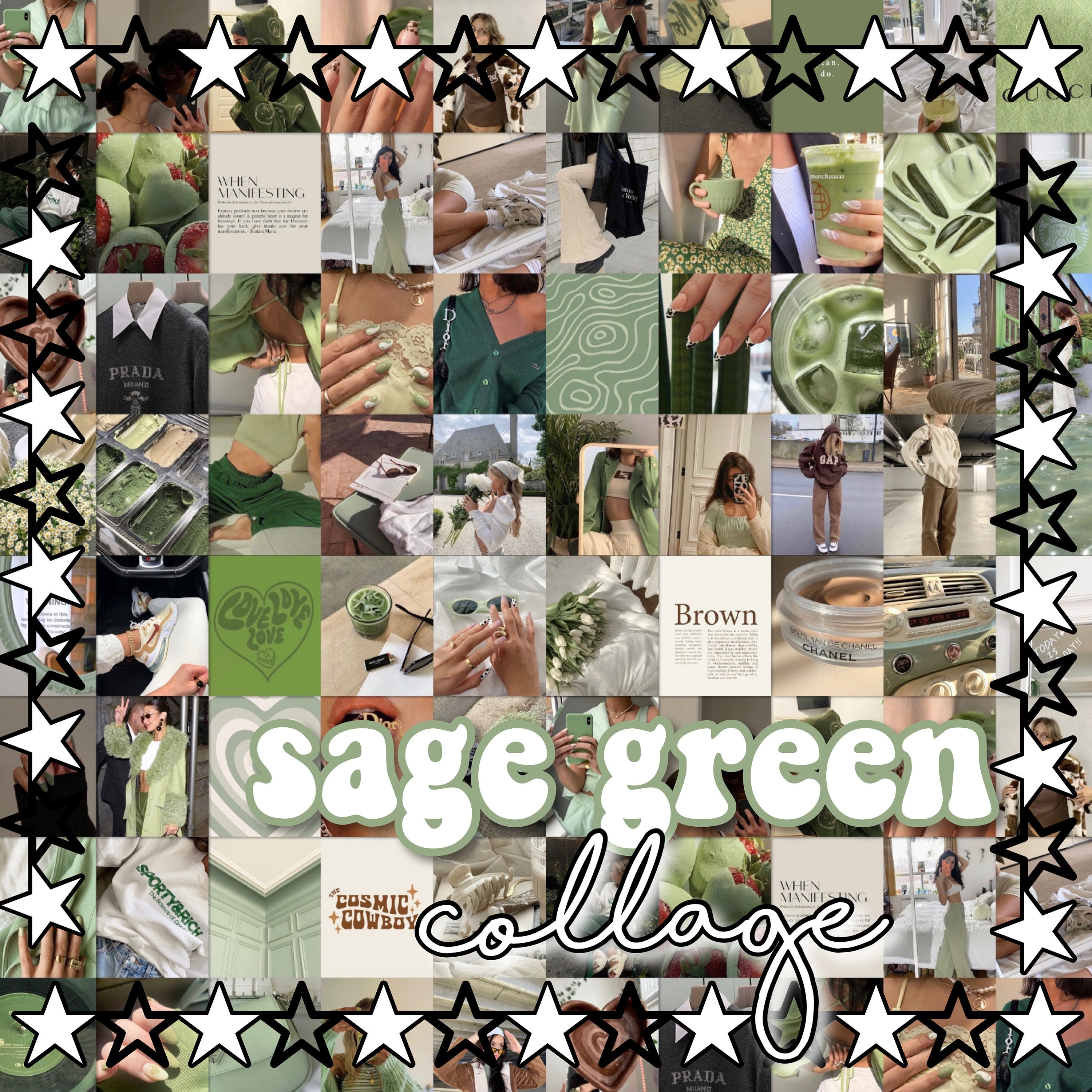 3000x3000 PCS Sage Green Aesthetic Photo Collage Kit Trendy, Phone