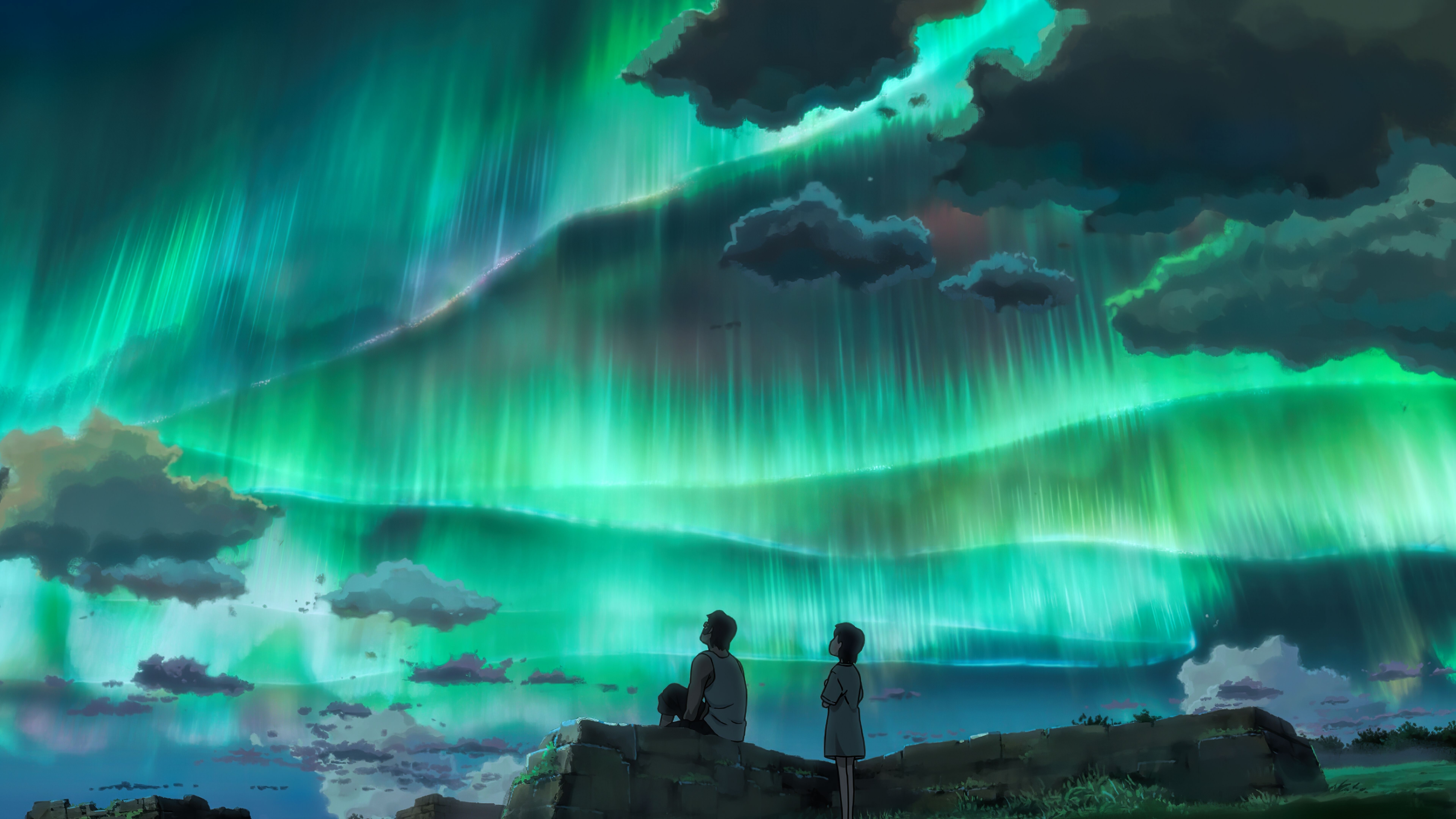 7680x4320 Anime Couple Looking At Aurora Sky 8k, HD Anime, 4k Wallpaper, Desktop