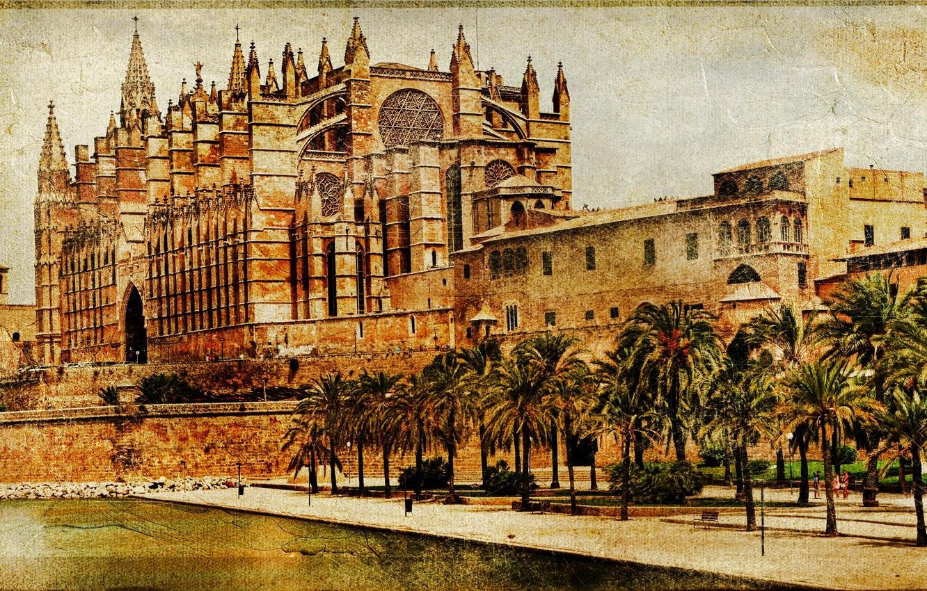 1340x850 Wallpaper The city, Spain, Vintage, Spain, Palma de Mallorca, Desktop