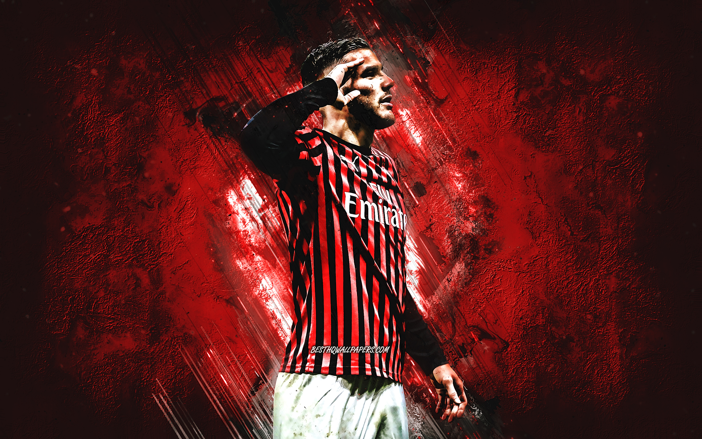 2880x1800 Download wallpaper Theo Hernandez, AC Milan, portrait, red creative background, French football player, Serie A, Italy, football for desktop with resolution. High Quality HD picture wallpaper, Desktop