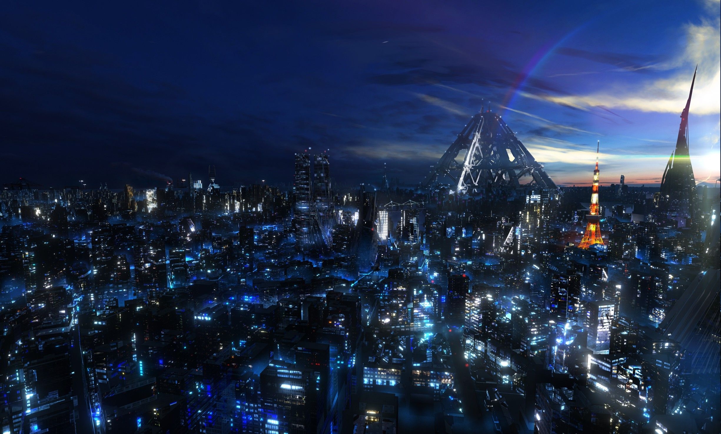 2450x1480 Anime Night Time City, Desktop