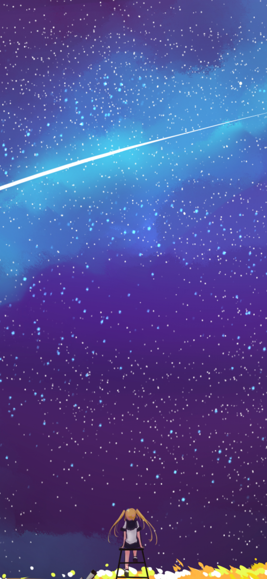 1130x2440 Download  Anime Girl, Space, Stars, Galaxy, Falling Stars, Phone