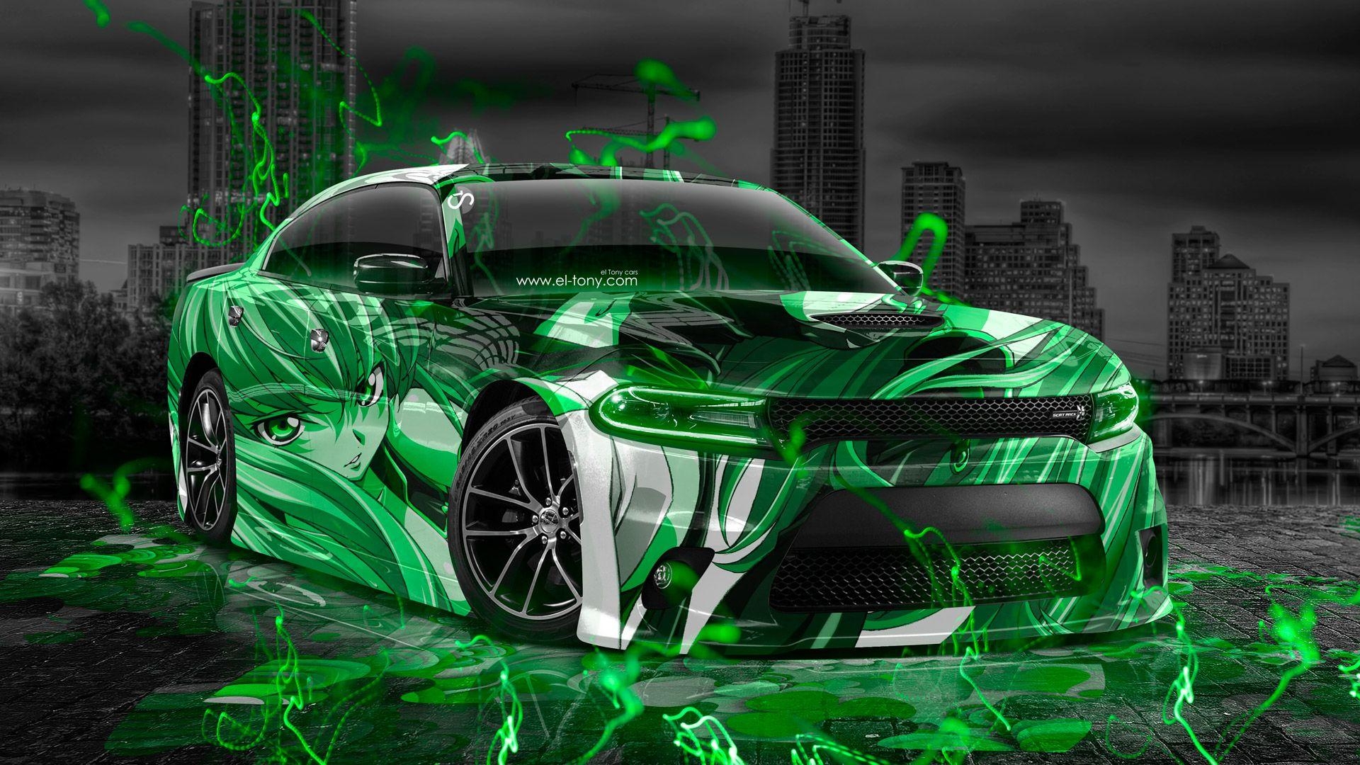 1920x1080 Dodge Charger RT Muscle Anime Girl Aerography City Car 2015, Desktop