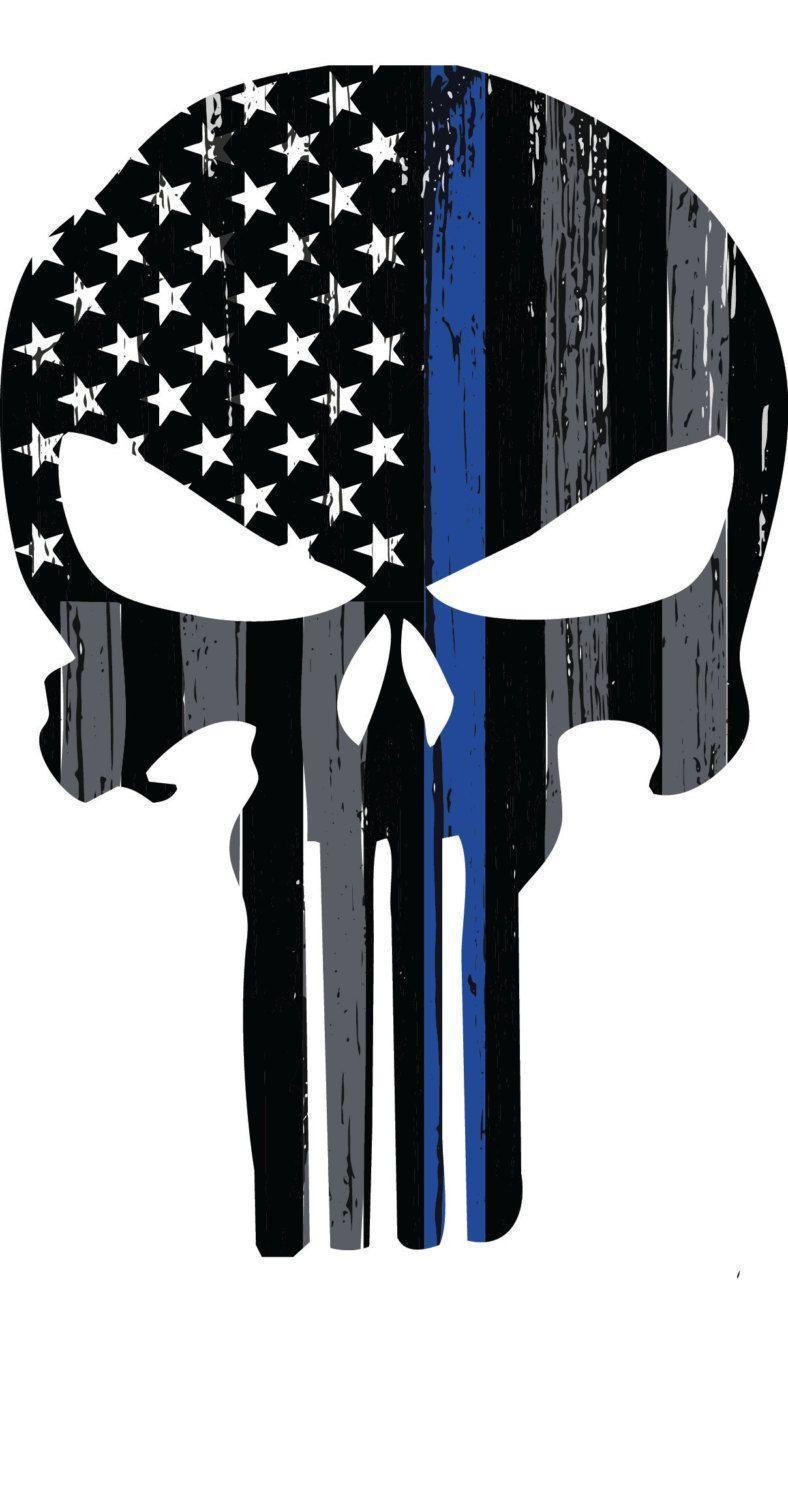 790x1500 Thin Blue Line Punisher Skull Decal, Phone